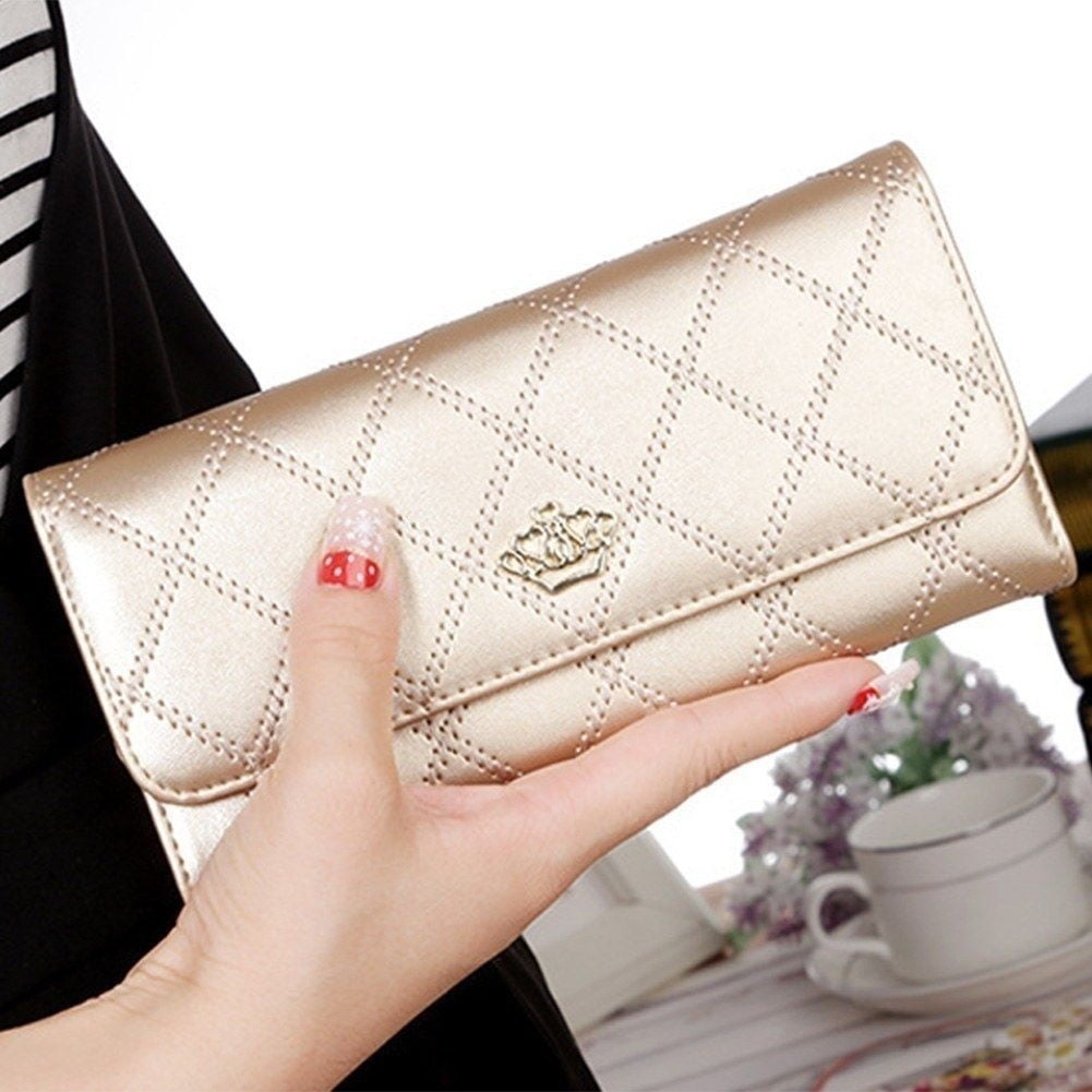 KangQi Women Quilted Crown Clutch Long Purse Faux Leather Wallet Card  Holder Handbag - Walmart.com
